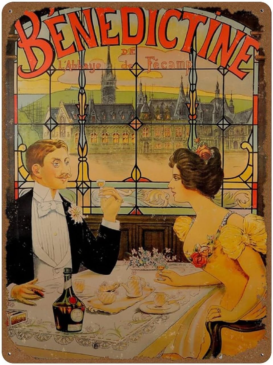 Wine Beer Spirit - Affiche Art Nouveau Vintage Benedictine France